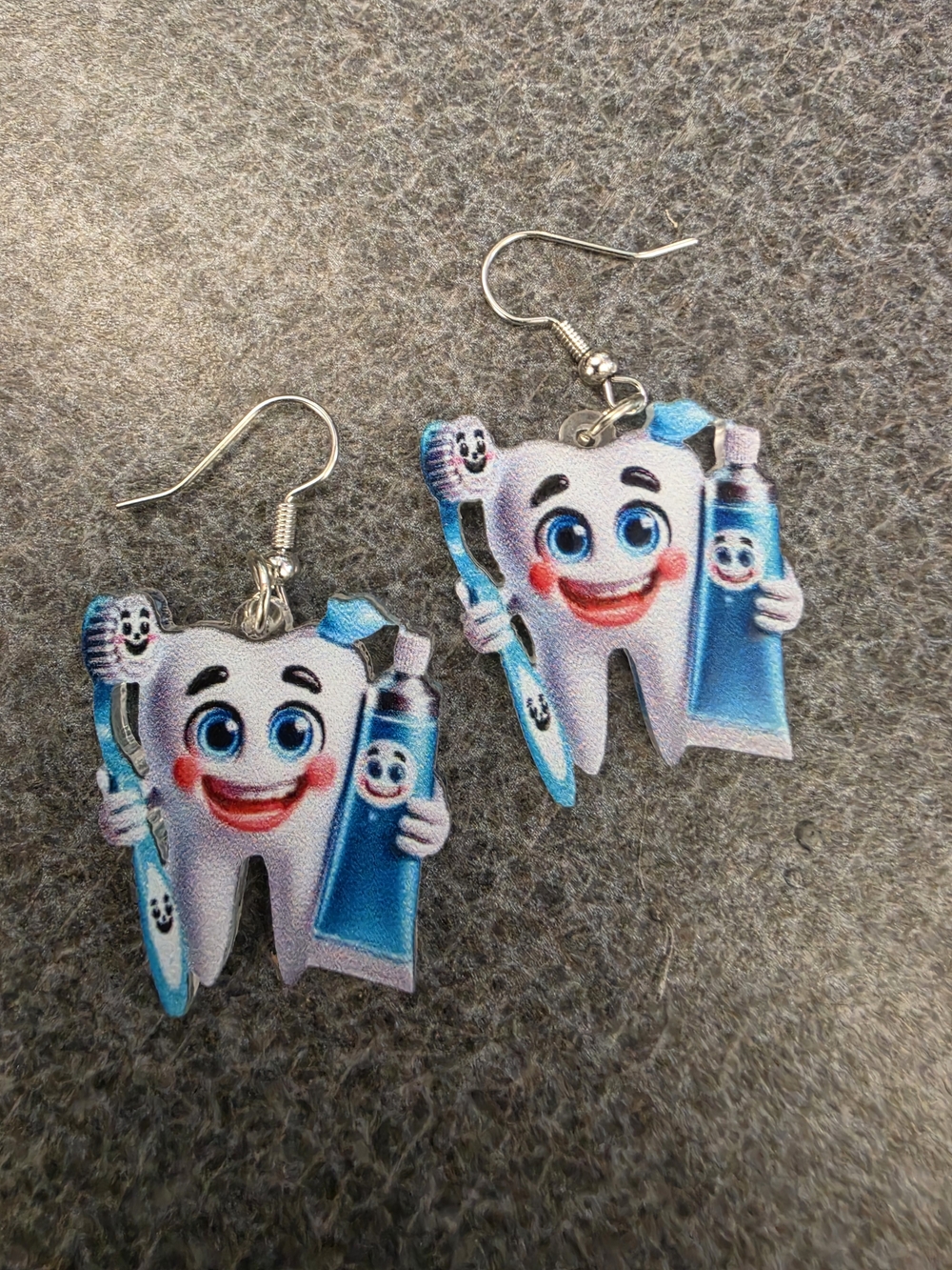 Tooth & Toothpaste Cartoon Dangle Earrings - Blue White